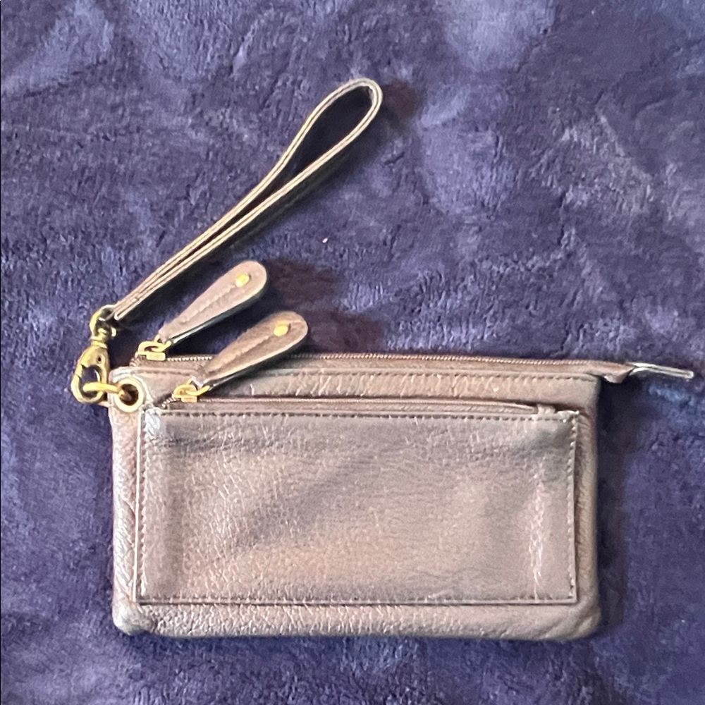 Clarks Gray Leather Wristlet Satchel
